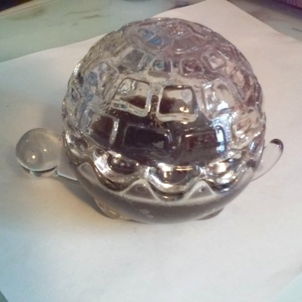 Clear Glass Turtle Candle With Lid 4 Feet Head Tail Unused 4 1/2"Long 3" High
